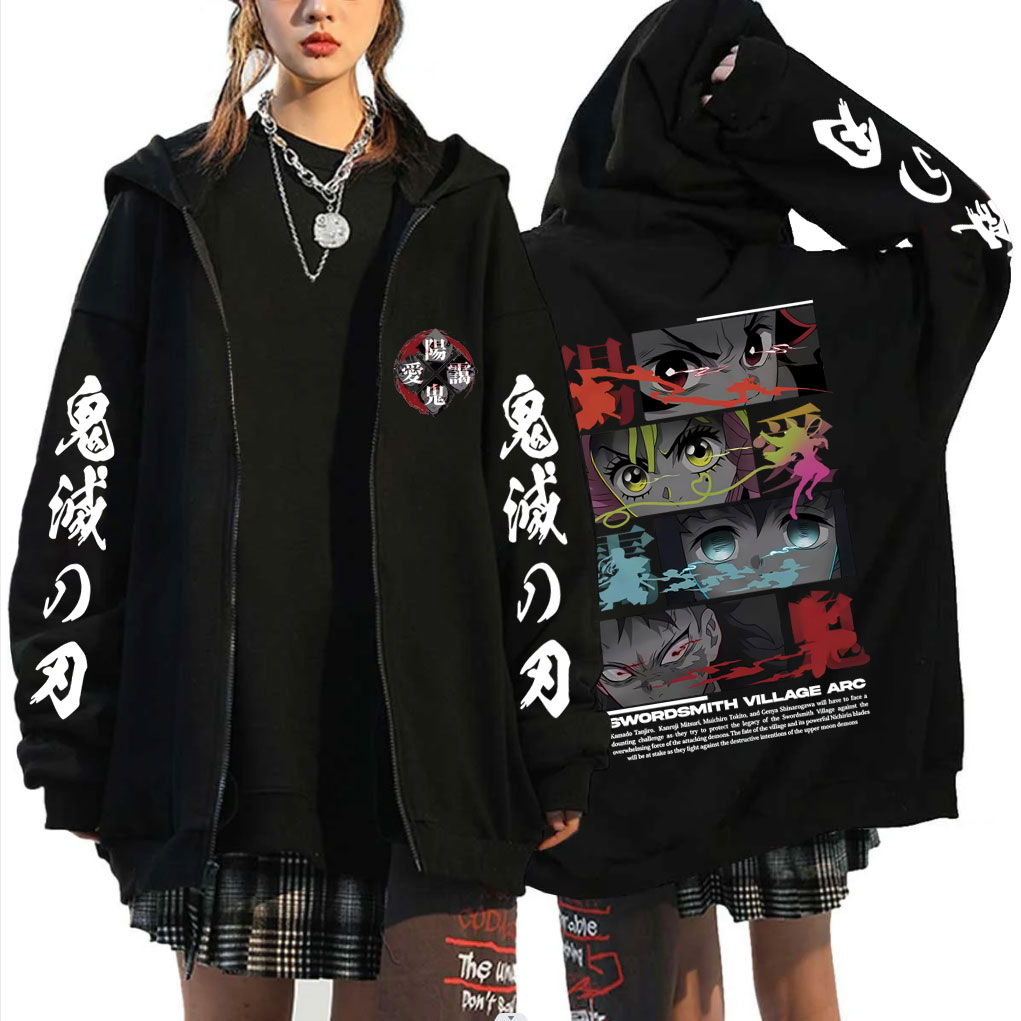 Cosplay Anime Tsunade - เสื้อฮู้ดซิปพิมพ์ลายกราฟิกตาตัวละครอนิเมะ ดาบพิฆาตอสูร คามาโดะ ทันจิโร่ คันโรจิ มิตสึริ