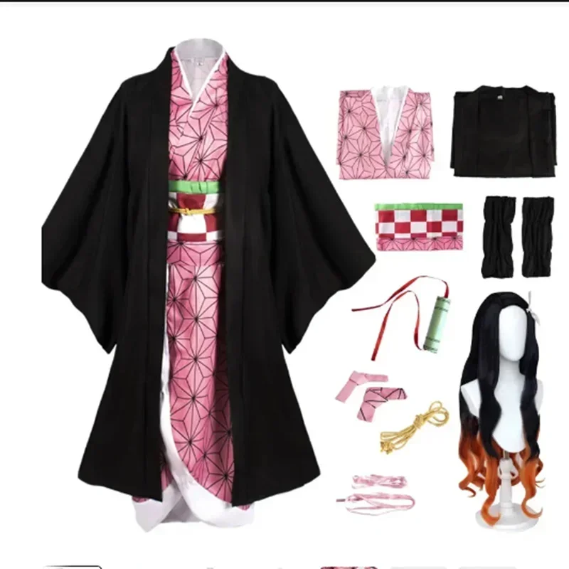 Anime Cosplay Nezuko - อะนิเมะเนซึโกะคอสเพลย์ คามาโดะ เนซึโกะคอสเพลย์เครื่องแต่งกายเนซึโกะวิกผมชุดพร้อมอุปกรณ์ประกอบฉากสำหรับผู้ใหญ่เด็กฮาโลวีนคาร์นิวัลเครื่องแต่งกาย