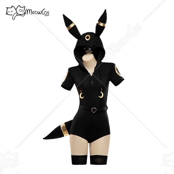 Anime Cosplay Com - ชุดคอสเพลย์ฮาโลวีน USA MEOWCOS ชุดรอมเปอร์มีฮู้ดสีเทาเข้มลายจิ้งจอกพระจันทร์สำหรับผู้หญิง พร้อมถุงน่อง สายคาดเอว