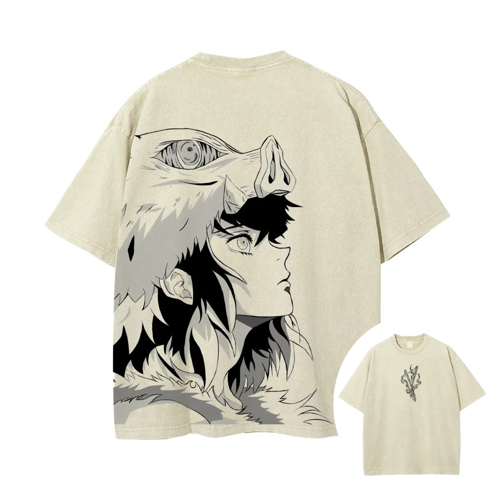 Cosplay Anime Tsunade - เสื้อยืดลายอนิเมะ Demon Slayer สำหรับผู้ชายและผู้หญิง รุ่น Inosuke